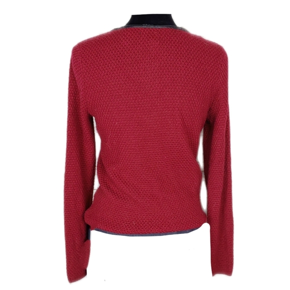 Tahari Womens M Maroon Merion Wool Blend Leather Accent Zip Jacket - Picture 5 of 6
